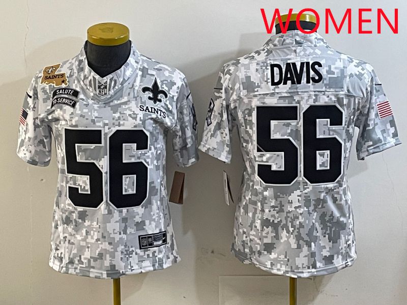 Women New Orleans Saints #56 Davis Camo Nike Olive Salute To Service Limited NFL Jersey style 1